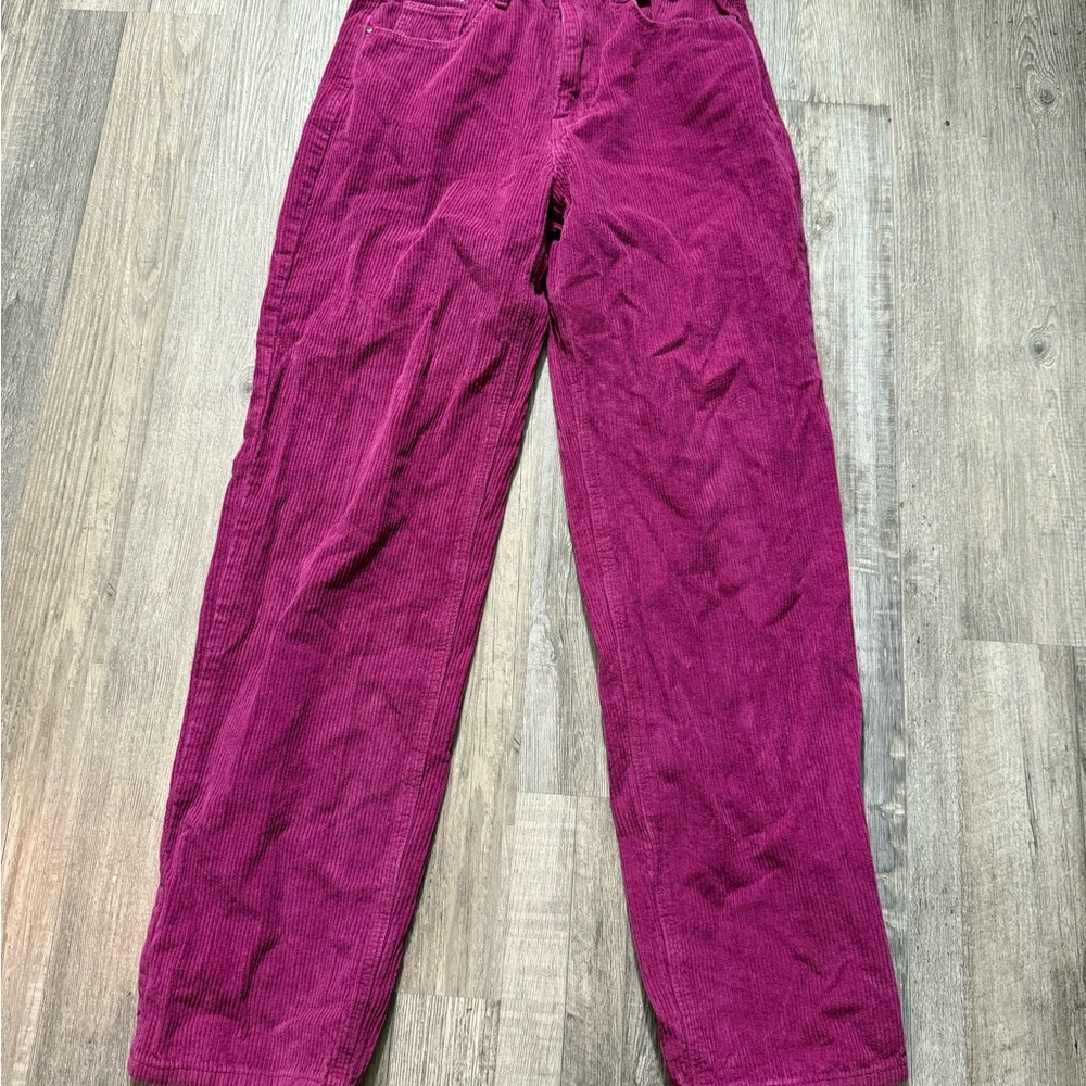 Purple Straight Leg Pants with High-Waisted Design loose fit corduroy casual